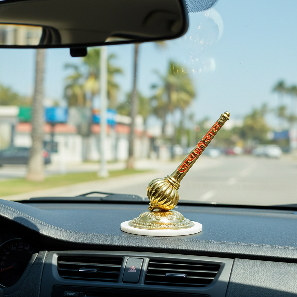 Divine Golden Hanuman Gada – Spiritual Decor for Car Dashboard, Home Temple & Office - Image 2
