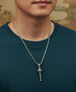 Alternative view of Lord Hanuman’s Mahabali Gadha Pendant with Stainless Steel Box Chain – Antique Silver Finish Spiritual Necklace for Men