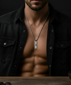 Alternative view of Sacred Om Inscribed Stainless Steel Textured Pendant Chain