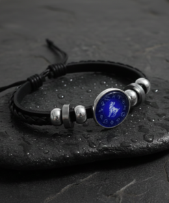 Aries (मेष ) Zodiac Leather Bracelet – Blue Constellation Dial with Ram Symbol