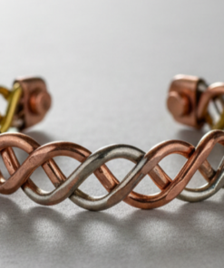 Alternative view of Tri-Tone Twisted Magnetic Therapy Cuff – Unisex Braided Metal Kada
