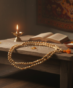 Alternative view of Sacred 108 Tulsi Beads-Carved Radha Name Japa Mala – (10mm)