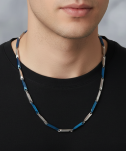 Alternative view of Mens Neck chain Stealth Series Blue - Silver Faceted Link Chain