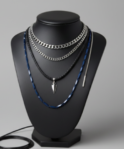 Alternative view of Mens Neck chain Stealth Series Obsidian Blue Faceted Link Chain