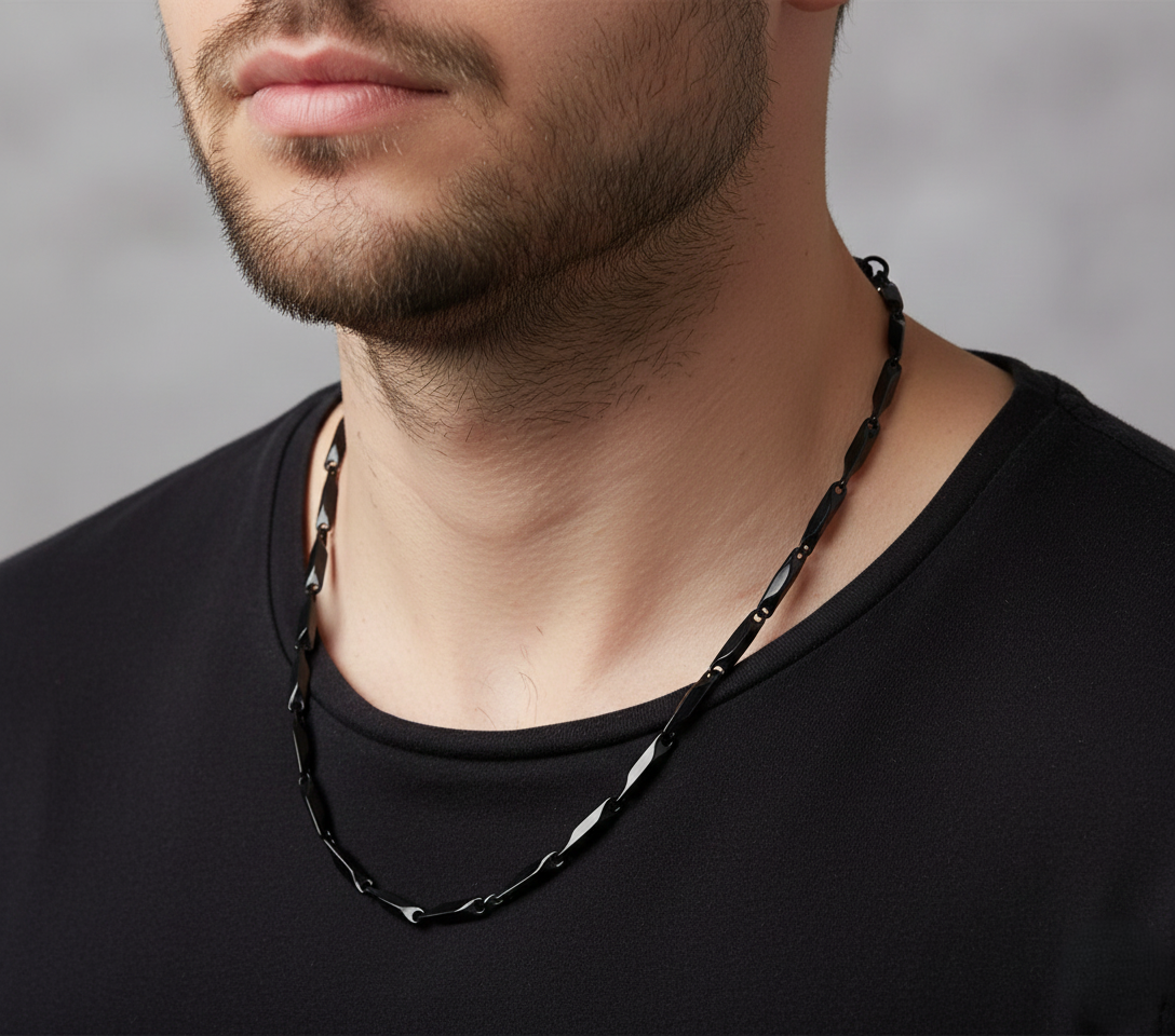 Mens Neck chain Stealth Series Obsidian Faceted Link Chain - Image 9