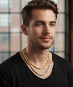 Alternative view of Men's Heritage Combo Gold Plated & Oxidized Silver Rope Chain Set