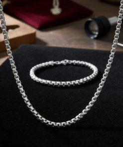 Alternative view of Men's Stainless Steel Box Chain & Bracelet Combo