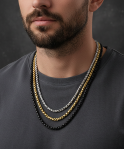 Alternative view of Men's Urban Trio Gold, Silver, and Black Stainless Steel Box Chain Combo