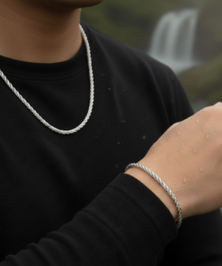 Alternative view of Urban Elite Men’s Stainless Steel Wheat Link Chain & Matching Bracelet Set