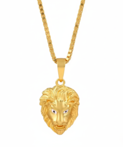 Alternative view of Majestic Lion King Gold Plated Pendant with Premium Stainless Steel Box Chain