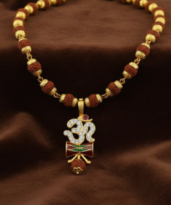 Alternative view of Premium Gold-Plated Rudraksha Mala with Om, Trishul, and Damru Pendant