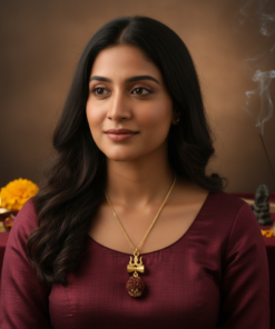 Alternative view of Sacred Mahakal Trishul & Rudraksha Pendant with Chain