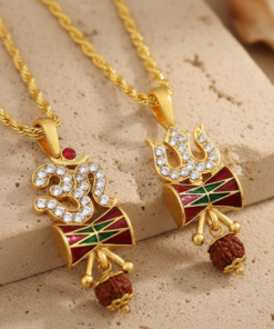 Alternative view of The Sacred Duo Om & Trishul Mahadev Pendants