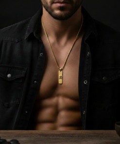 Alternative view of Sacred OM Inscribed Textured Gold-Plated Pendant with Premium Box Chain