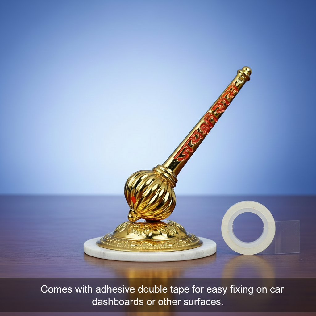 Divine Golden Hanuman Gada – Spiritual Decor for Car Dashboard, Home Temple & Office - Image 3