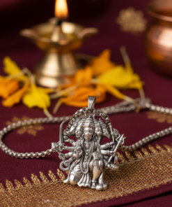 Lord Panchmukhi Hanuman Silver-Toned Pendant Necklace