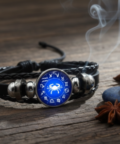 Alternative view of Cancer (कर्क) Unisex Zodiac Leather Bracelet – Blue Constellation Dial