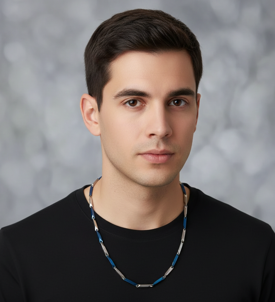 Mens Neck chain Stealth Series Blue - Silver Faceted Link Chain - Image 3