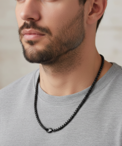 Alternative view of Men's Sleek Matte Black Stainless Steel Venetian Box Chain Necklace
