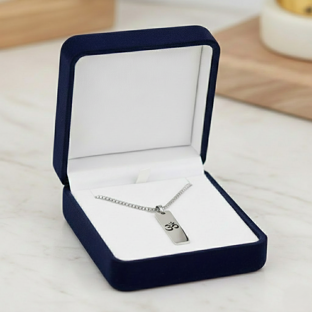 Sacred Om Inscribed Stainless Steel Textured Pendant Chain - Image 3