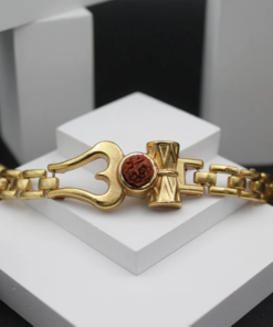 Alternative view of Gold-Plated Spiritual Rudraksha, Trishul, and Damru Shiva Trishakti Bracelet