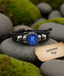 Leo (सिंह) Unisex Zodiac Leather Bracelet – With Blue Constellation Dial