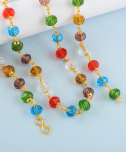 Alternative view of Vibrant Multi-Color Faceted Crystal Bead Necklace –Gold Plated Handcrafted Mala Chain for Women