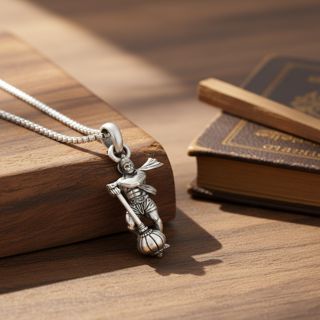 The Divine Warrior Lord Hanuman Silver-Finish Pendant with Box Chain - Image 4