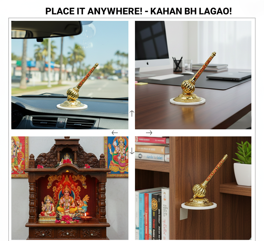 Divine Golden Hanuman Gada – Spiritual Decor for Car Dashboard, Home Temple & Office - Image 5