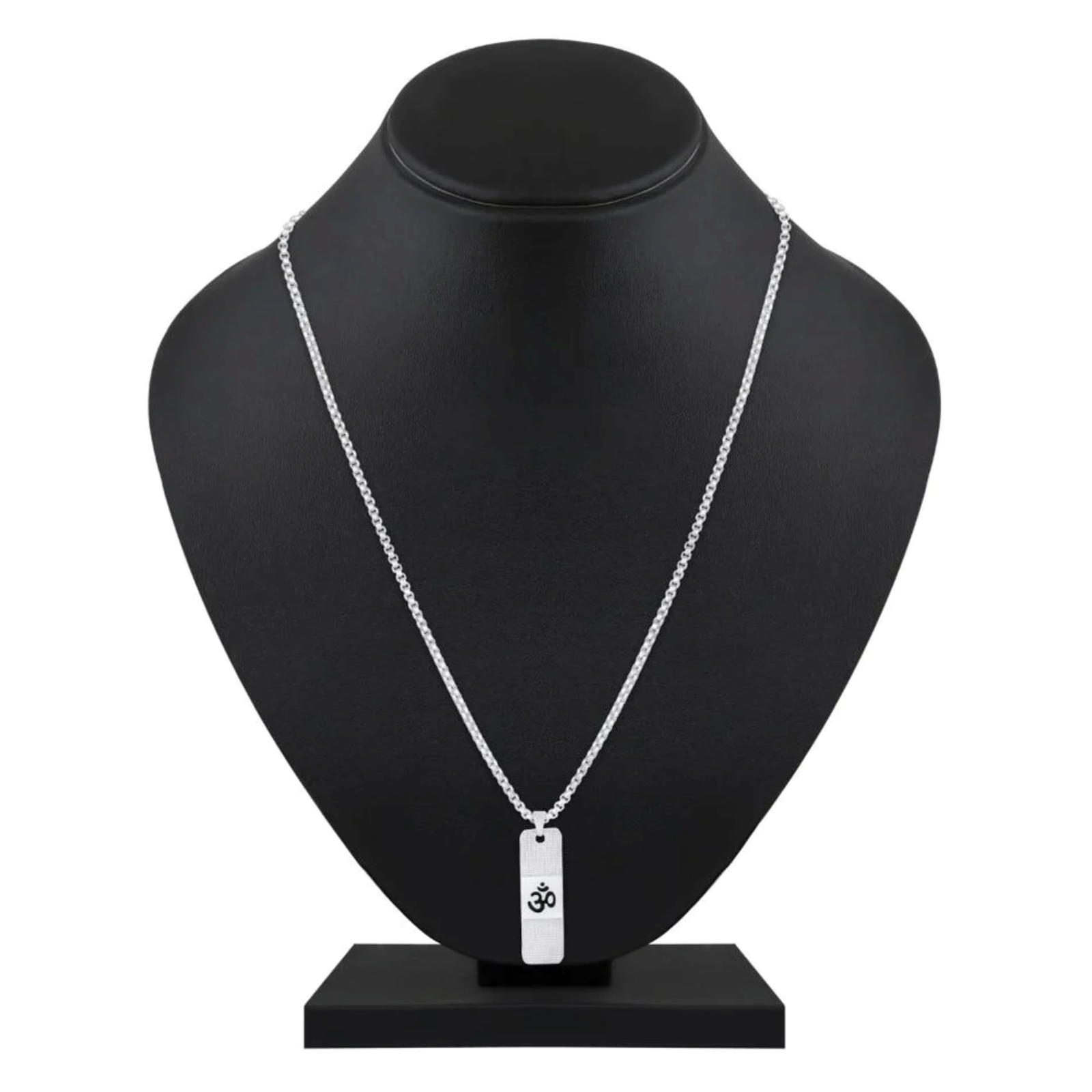 Sacred Om Inscribed Stainless Steel Textured Pendant Chain - Image 4