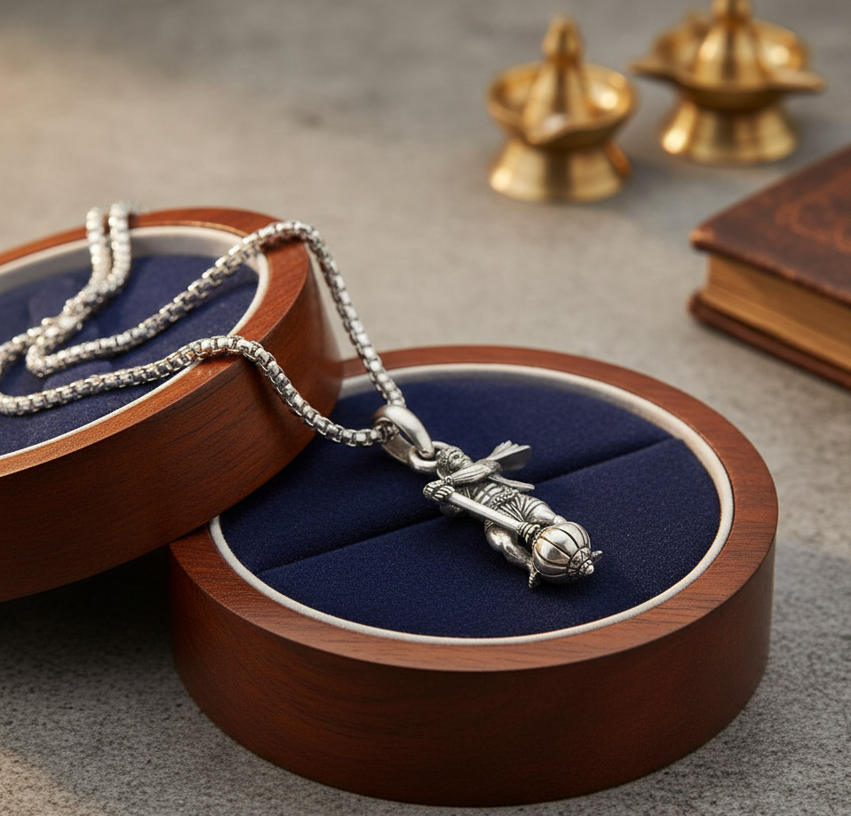The Divine Warrior Lord Hanuman Silver-Finish Pendant with Box Chain - Image 5