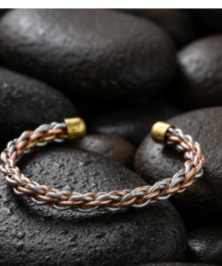 Alternative view of Tri-Tone Twisted Magnetic Therapy Cuff Authentic Metal Kada