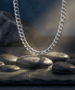 Alternative view of Men's Vintage Oxidized Silver Curb Link Neck Chain – Premium Stainless Steel