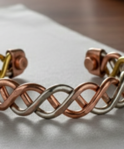 Tri-Tone Twisted Magnetic Therapy Cuff – Unisex Braided Metal Kada