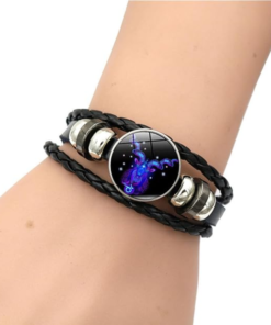Alternative view of Capricorn (मकर) Unisex Zodiac Leather Bracelet – Blue Constellation Dial