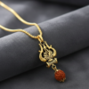 Antique Gold-Finished Trishul & Rudraksha Pendant with Box Chain