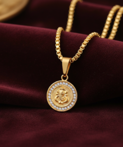Divine Ganesha Gold Plated Medallion Pendant Necklace with Crystal Stones for girls and boys