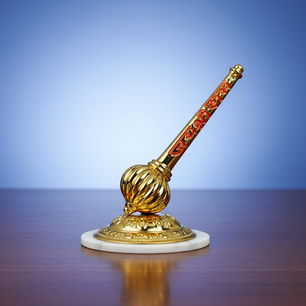 Divine Golden Hanuman Gada – Spiritual Decor for Car Dashboard, Home Temple & Office