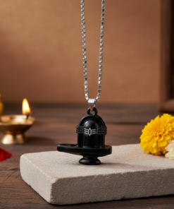 Divine Mahadev Black Shivling Pendant with Box Chain
