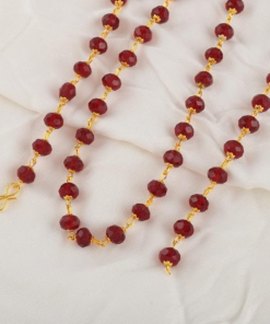 Elegant Maroon Crystal Bead Necklace – Gold Plated Handcrafted Chain for Women