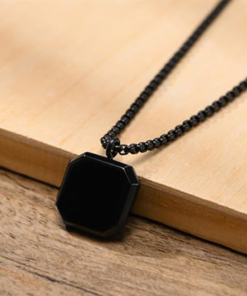 Geometric Black Onyx Pendant Necklace For Man