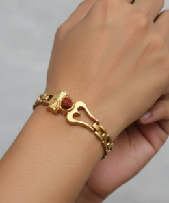 Gold-Plated Spiritual Rudraksha, Trishul, and Damru Shiva Trishakti Bracelet