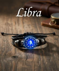 Libra (तुला) Unisex Zodiac Leather Bracelet – With Blue Constellation Dial
