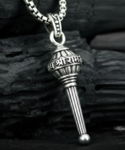 Lord Hanuman’s Mahabali Gadha Pendant with Stainless Steel Box Chain – Antique Silver Finish Spiritual Necklace for Men