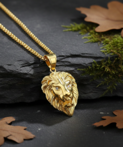 Majestic Lion King Gold Plated Pendant with Premium Stainless Steel Box Chain