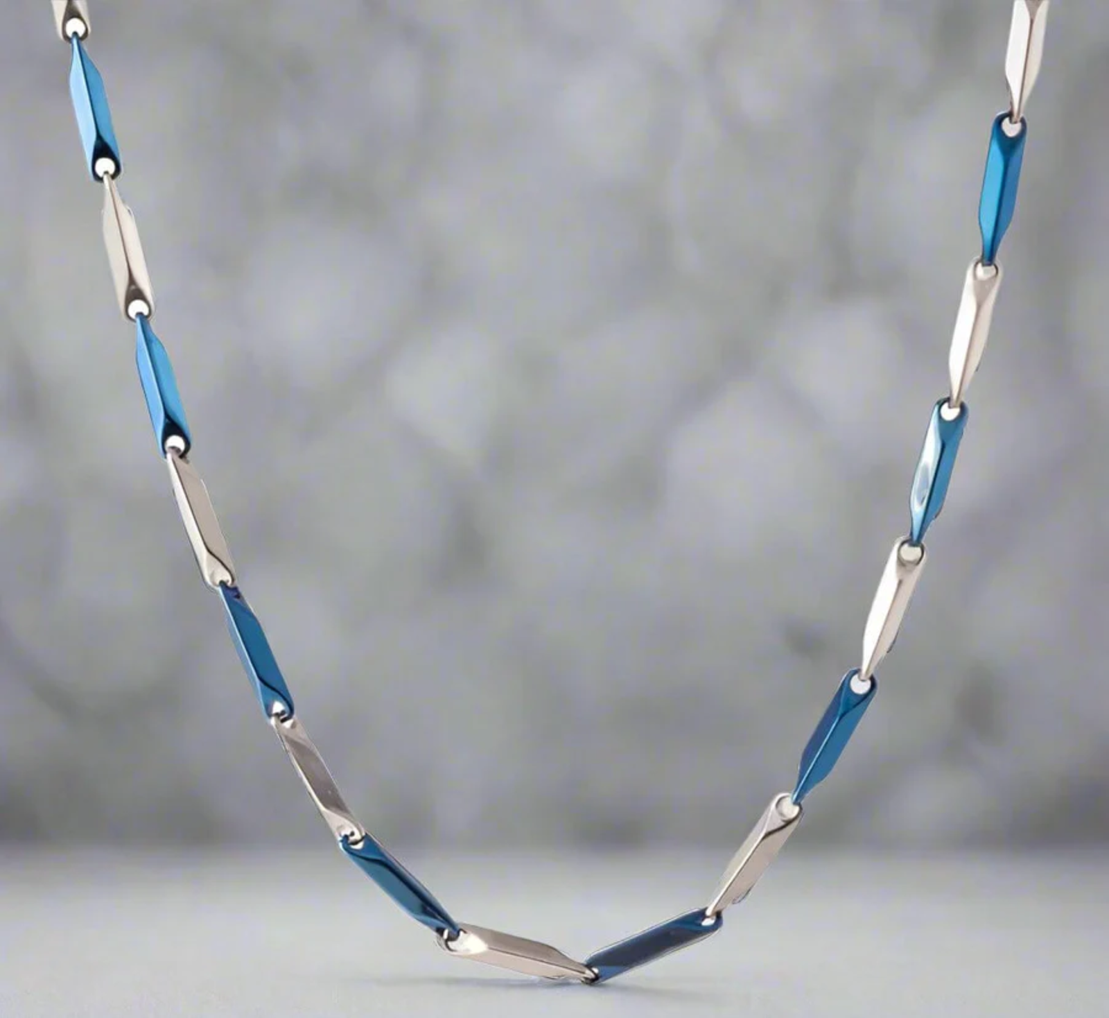 Mens Neck chain Stealth Series Blue - Silver Faceted Link Chain
