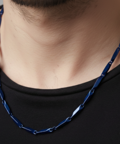 Mens Neck chain Stealth Series Obsidian Blue Faceted Link Chain