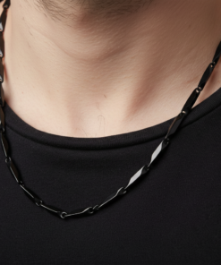 Mens Neck chain Stealth Series Obsidian Faceted Link Chain
