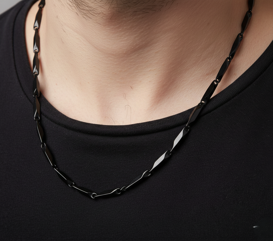 Mens Neck chain Stealth Series Obsidian Faceted Link Chain