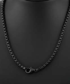 Men's Sleek Matte Black Stainless Steel Venetian Box Chain Necklace